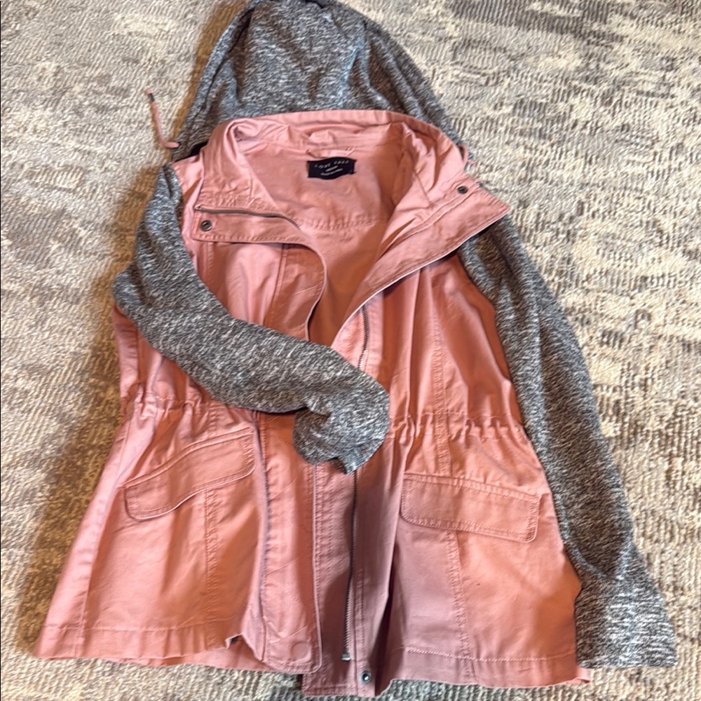 Love Tree Pink and Gray Utility Jacket with Knit Sleeves